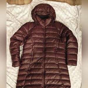 Eastern Mountain Sports Long Puffer Hooded Down Jacket Burgundy Women's XL